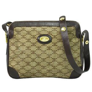 CELINE Macadam Suede Handbag Beige Brown Gold